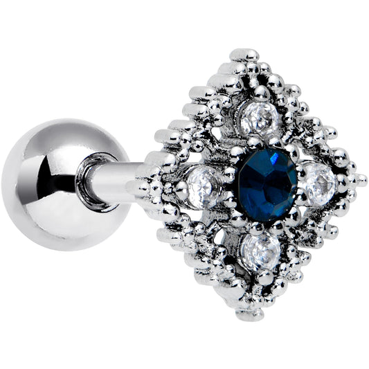 16 Gauge 1/4 Clear Blue Gem Textured Rhombus Cross Cartilage Tragus
