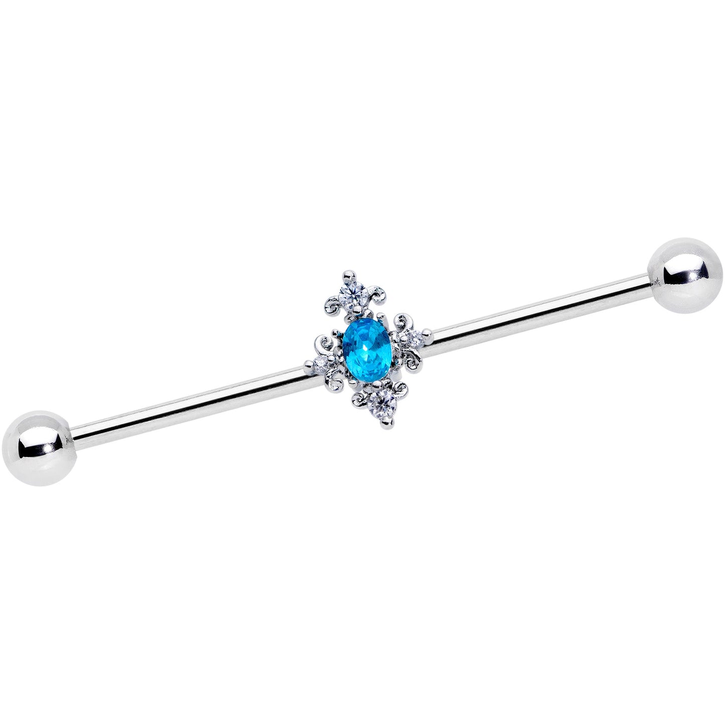 14 Gauge Blue Gem Renaissance Cross Industrial Barbell 38mm