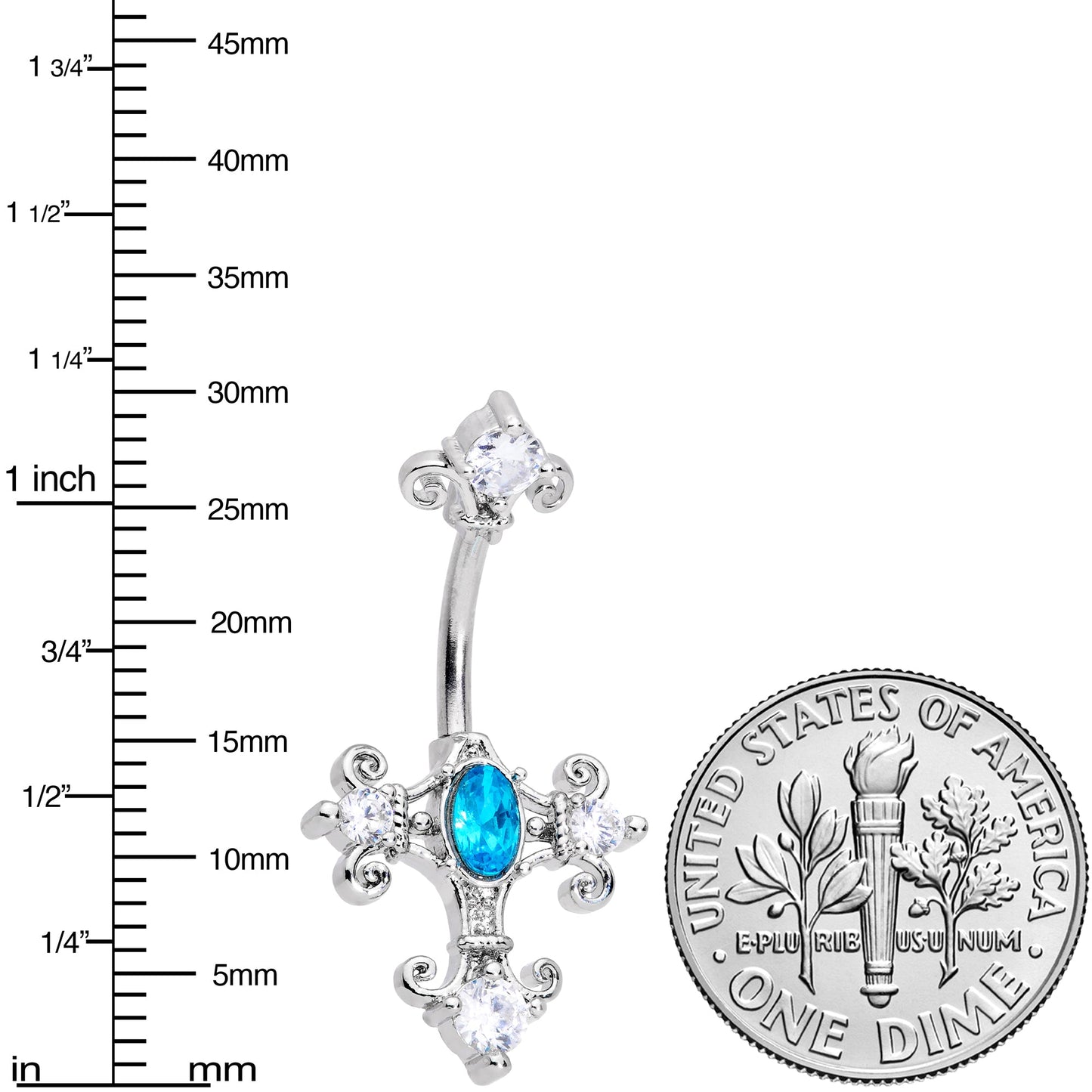 Clear Blue Gem Renaissance Cross Belly Ring