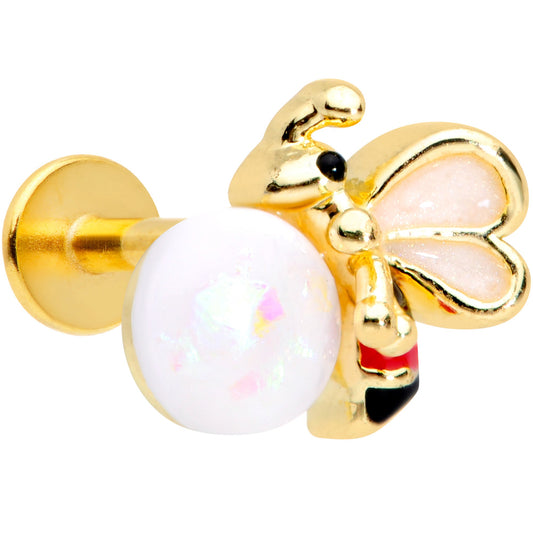 16 Gauge 5/16 White Faux Opal Gold Tone Insect Labret Monroe Tragus