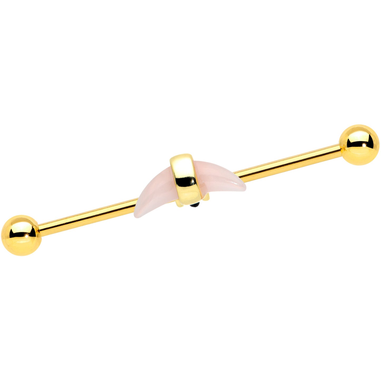 14 Gauge Pink Gem Gold Tone Crescent Industrial Barbell 38mm