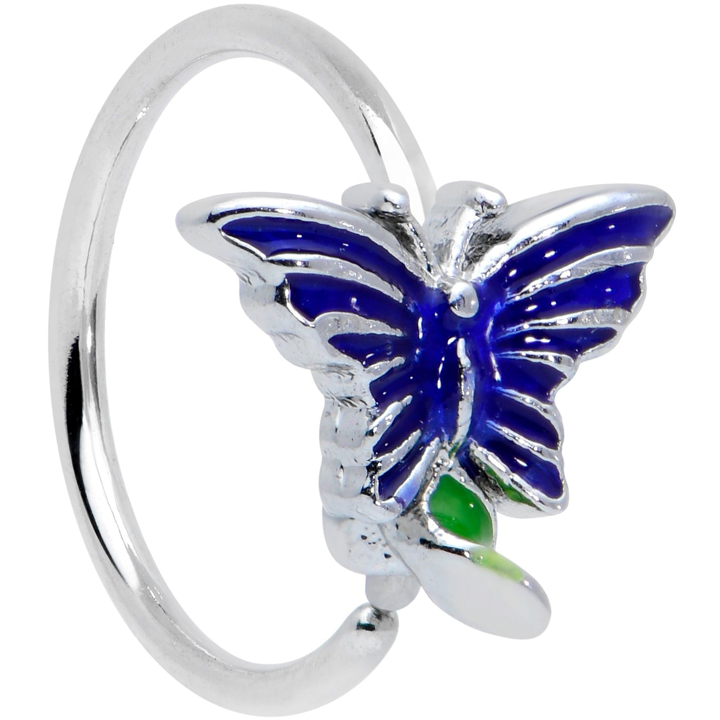 20 Gauge 5/16 Beautiful Blue Butterfly Nose Hoop