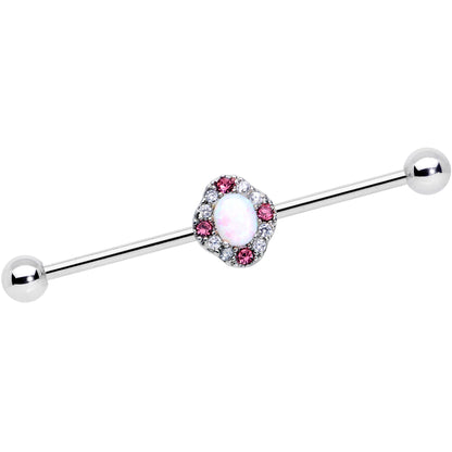 14 Gauge White Synthetic Opal Glam Oval Industrial Barbell 38mm