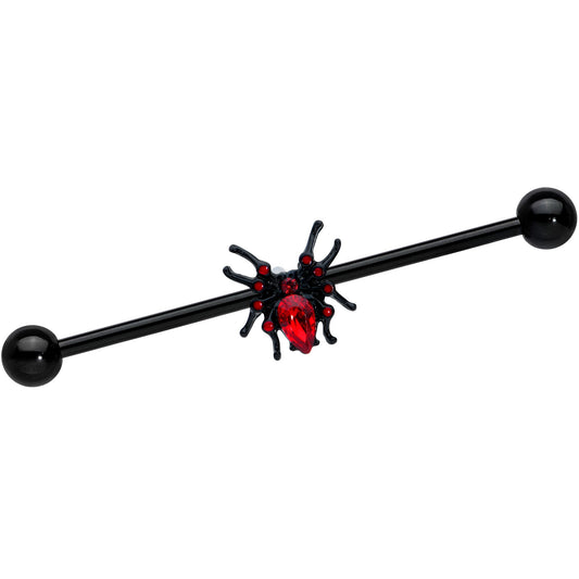 14 Gauge Red Gem Black Sexy Spider Halloween Industrial Barbell 38mm