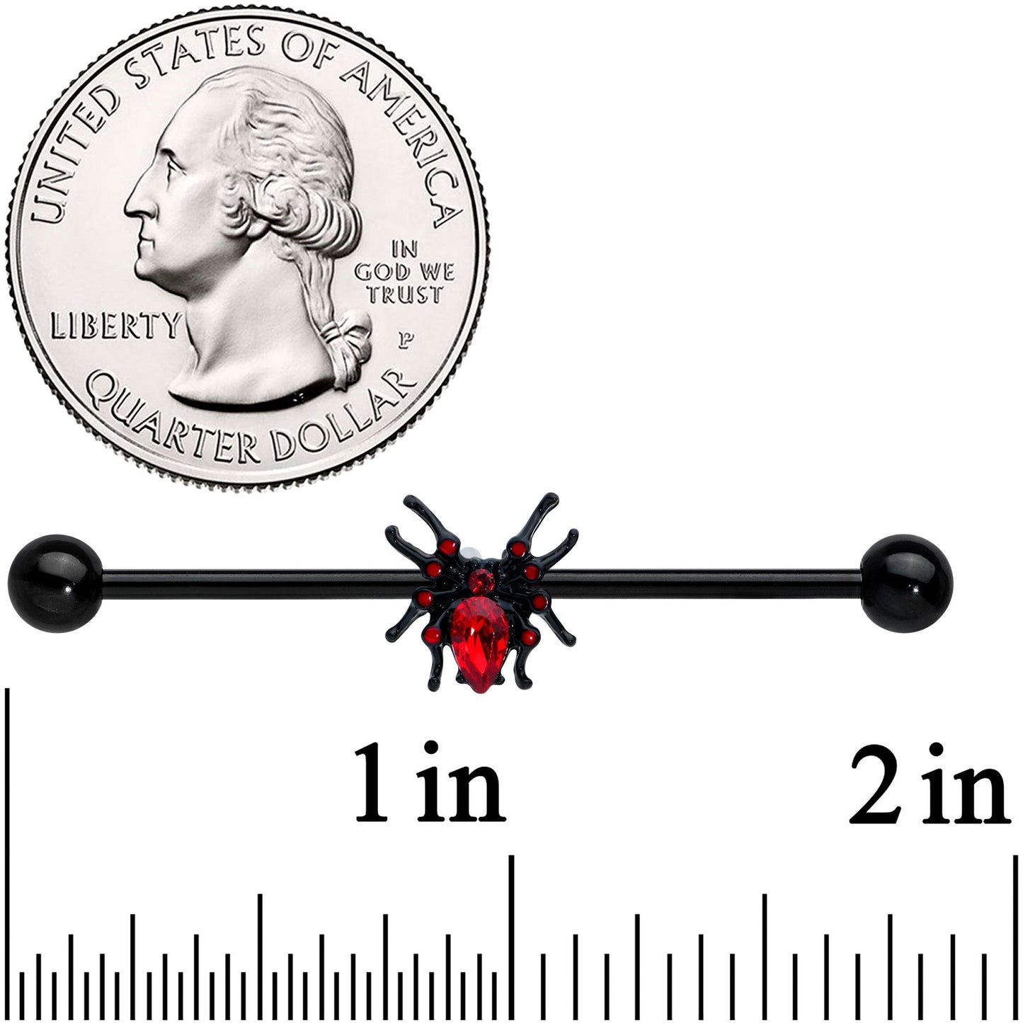 14 Gauge Red Gem Black Sexy Spider Halloween Industrial Barbell 38mm