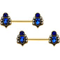 14 Gauge 9/16 Clear Blue Gem Gold Tone Heirloom Drop Nipple Ring Set