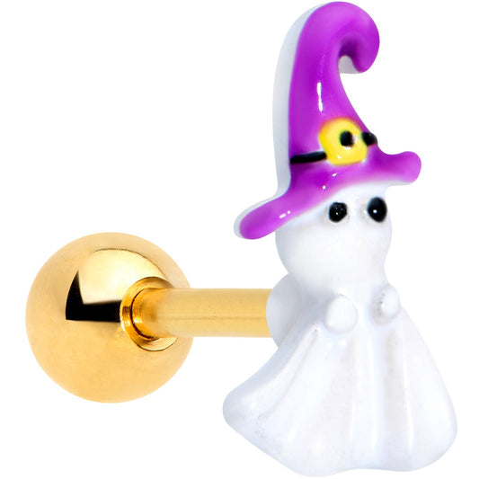 16 Gauge 1/4 Gold Tone Ghost Witch Halloween Cartilage Tragus Earring