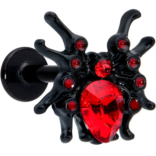 16 Gauge 5/16 Red Gem Black Spider Halloween Labret Monroe Tragus