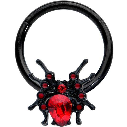 16 Gauge 3/8 Red Gem Black Spider Halloween Hinged Segment Ring