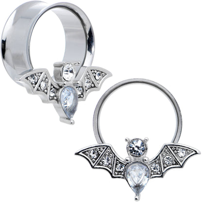 Clear Gem Bat Halloween Double Flare Tunnel Plug Set