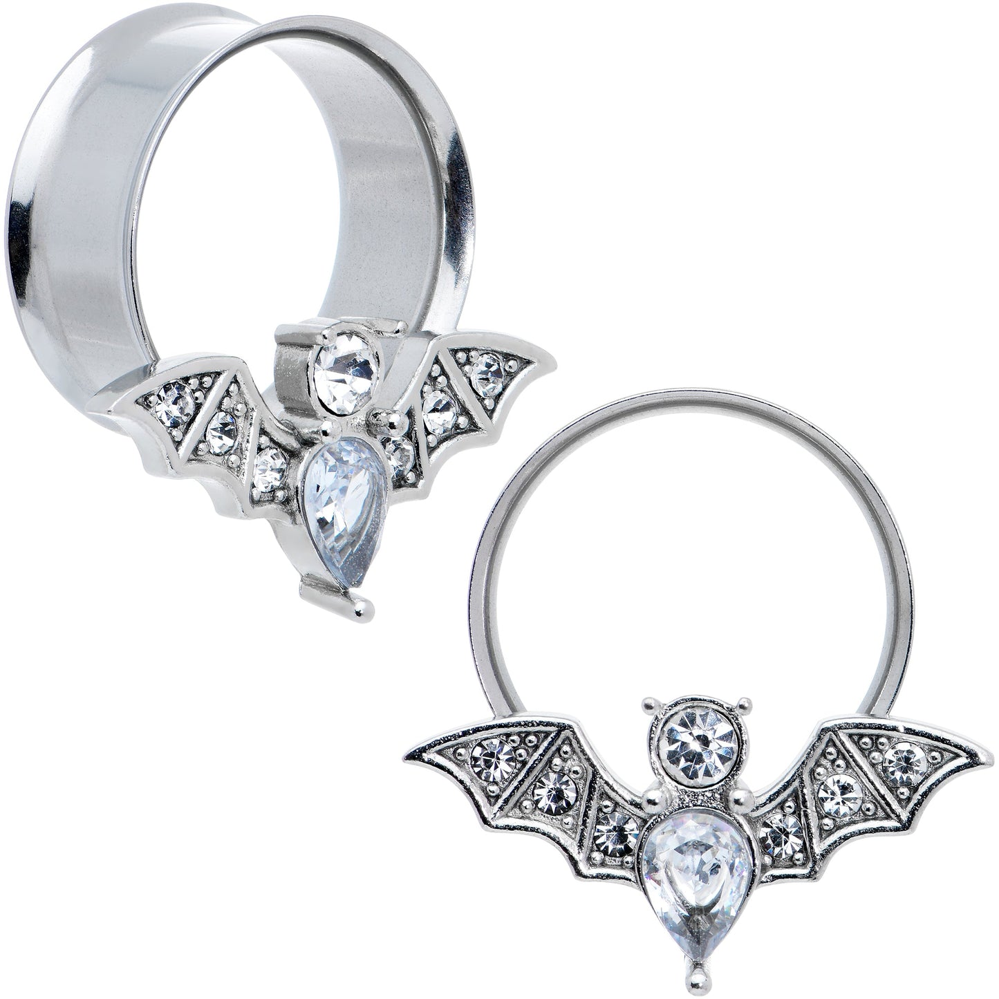 Clear Gem Bat Halloween Double Flare Tunnel Plug Set