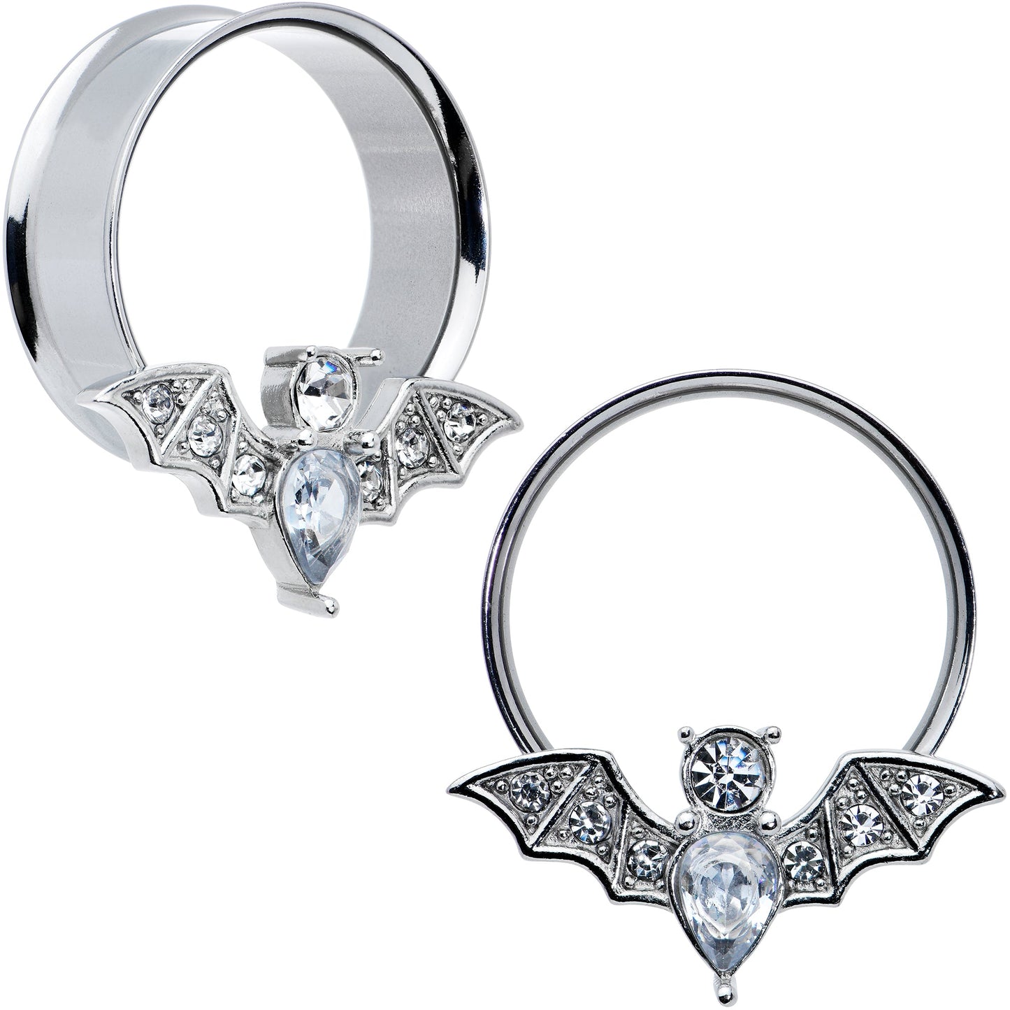 Clear Gem Bat Halloween Double Flare Tunnel Plug Set