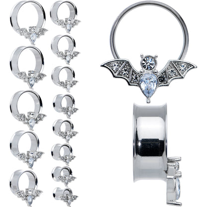 Clear Gem Bat Halloween Double Flare Tunnel Plug Set