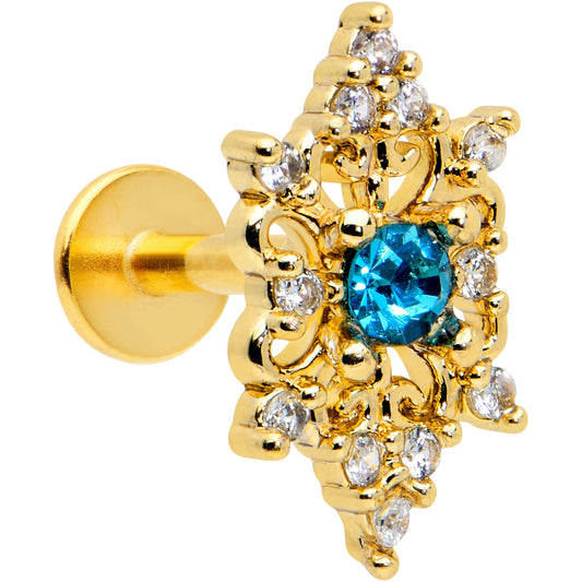 16 Gauge 1/4 Clear Blue Gem Gold Tone Royal Heart Labret Monroe Tragus
