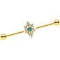 14 Gauge Clear Blue Gem Gold Tone Royal Heart Industrial barbell 38mm