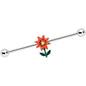 14 Gauge Red Orange Yellow Fanciful Flower Industrial Barbell 38mm