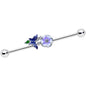 14 Gauge Clear CZ Gem Flower Blue Butterfly Industrial Barbell 38mm