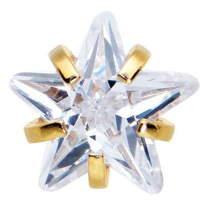 Clear CZ Gem Gold Tone Star Top Barbell Tongue Ring