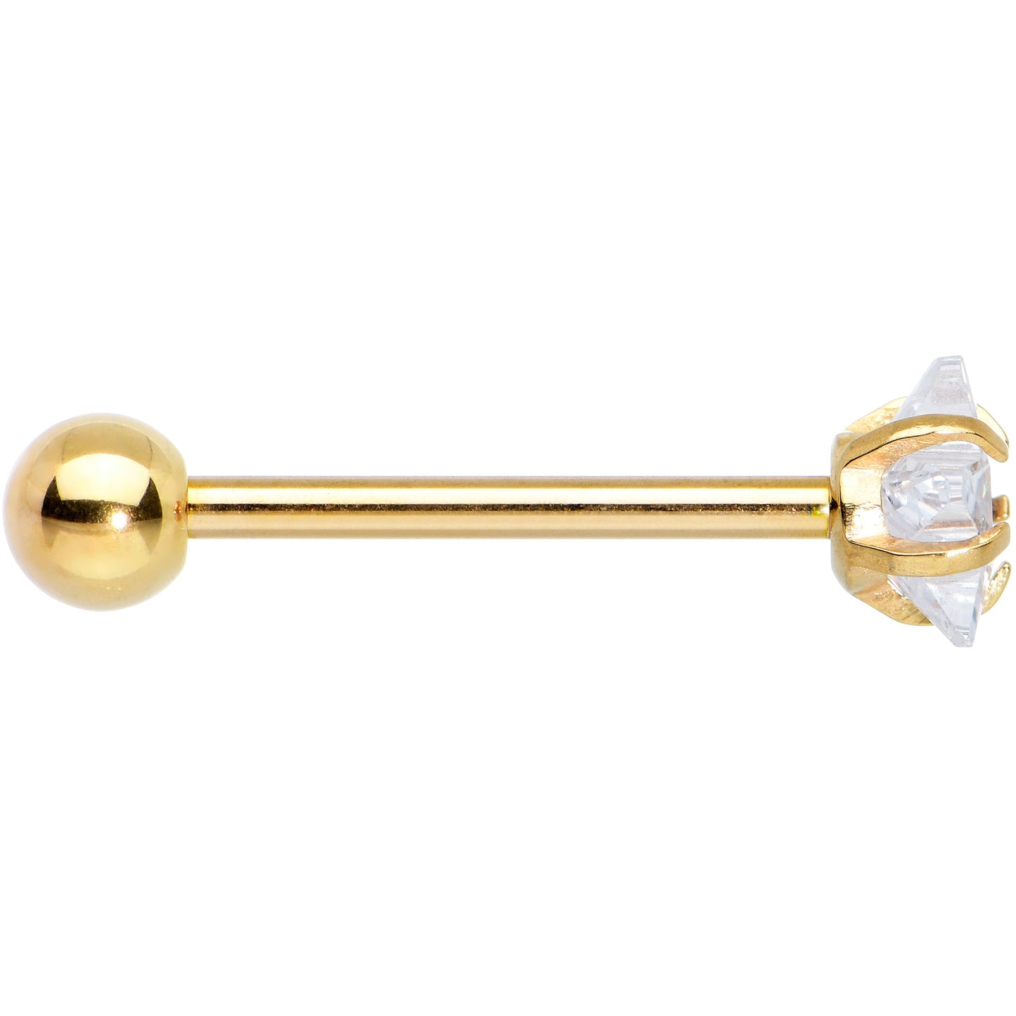 Clear CZ Gem Gold Tone Star Top Barbell Tongue Ring