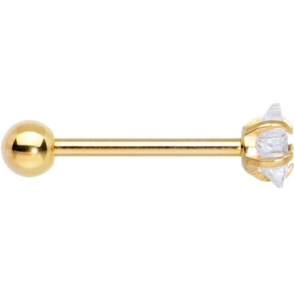 Clear CZ Gem Gold Tone Star Top Barbell Tongue Ring