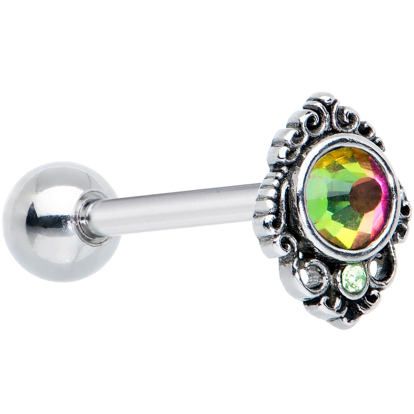 Green Orange Tourmaline Fire Barbell Tongue Ring