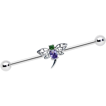 14 Gauge Purple Green Gem Dragonfly Industrial Barbell 38mm