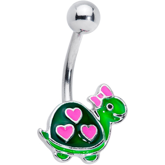 Pink Green Hearts Bow Pretty Turtle Belly Ring