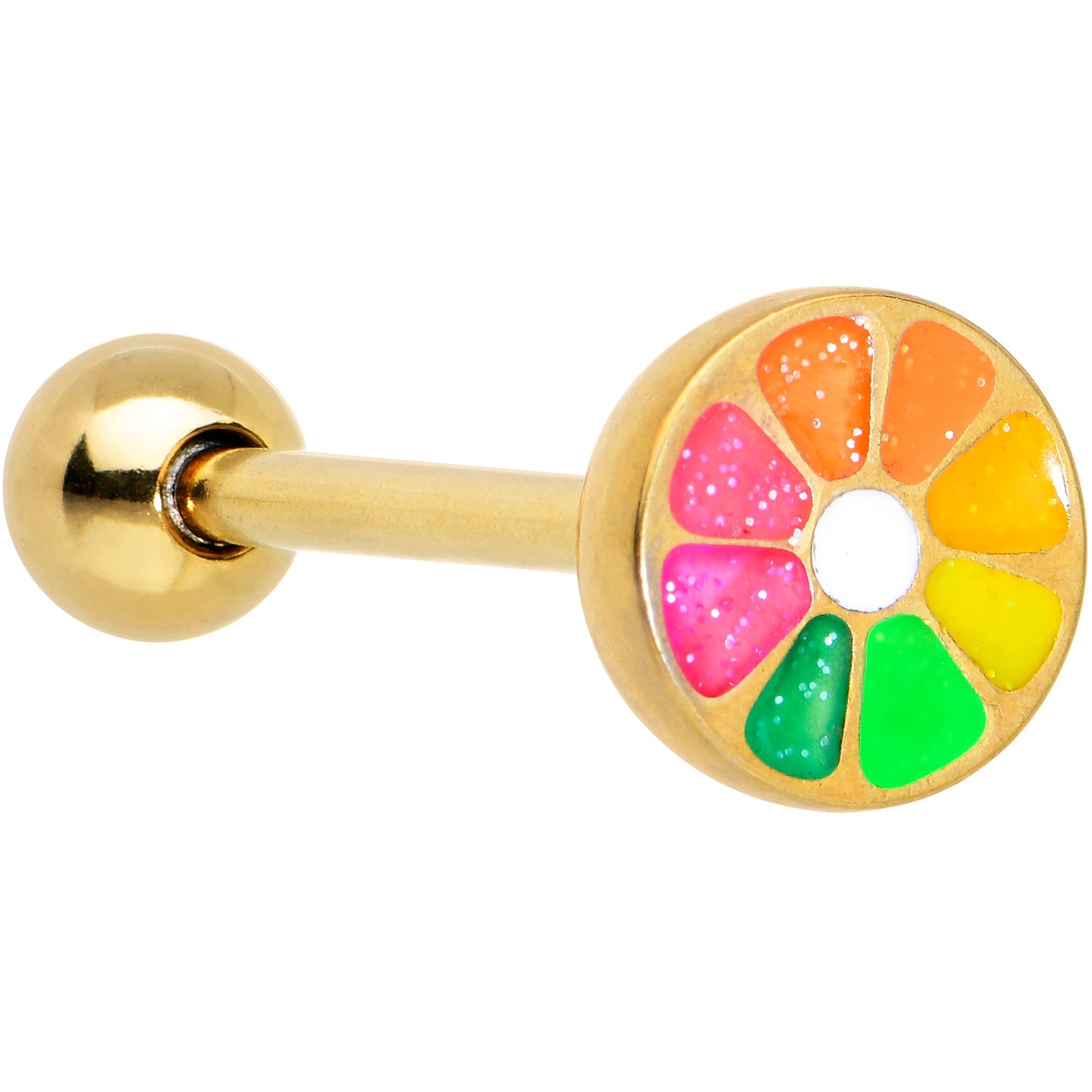 Gold Tone Rainbow Grapefruit Barbell Tongue Ring