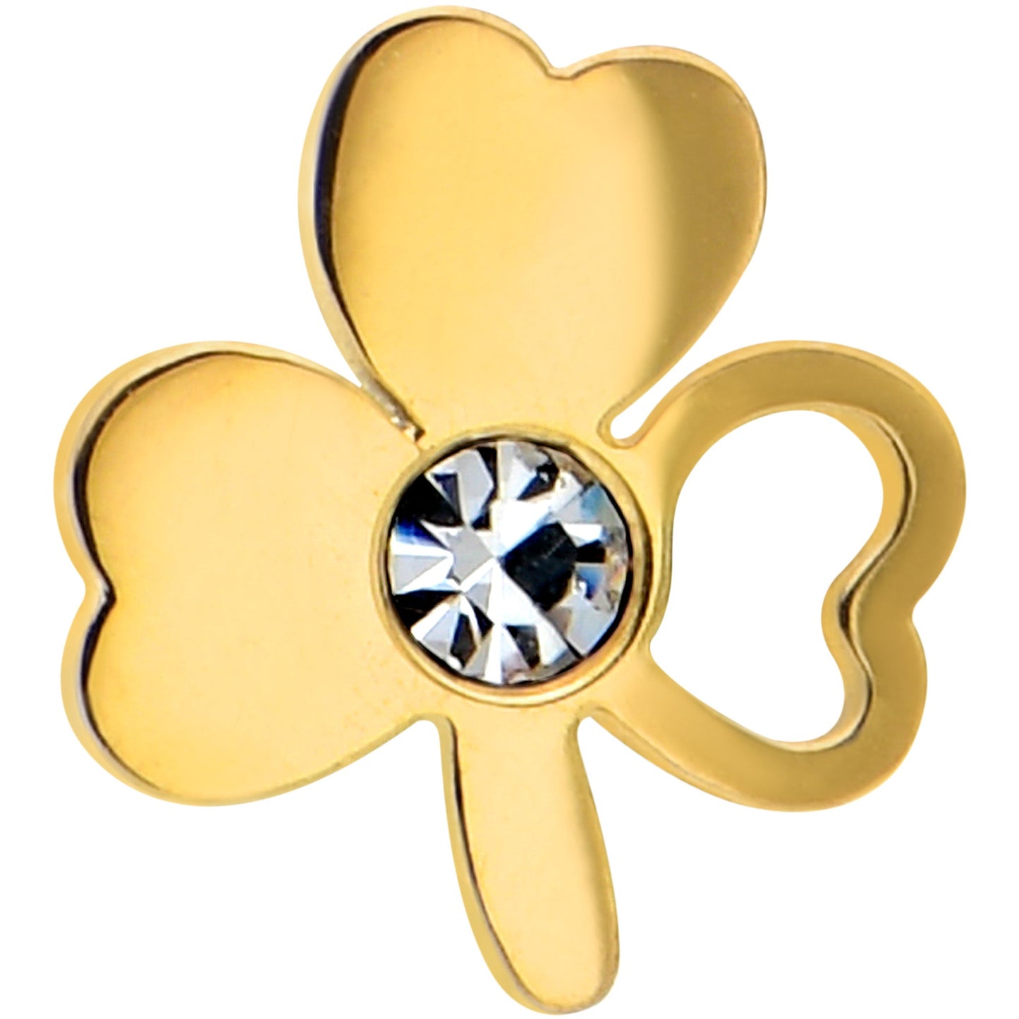 Clear Gem Gold Tone Shamrock St Patricks Day Barbell Tongue Ring