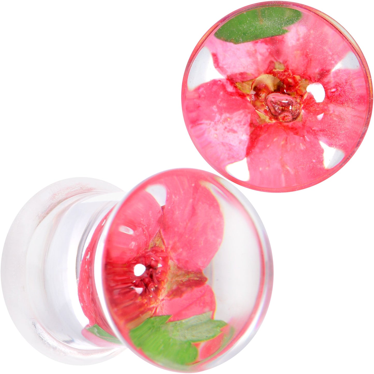 Clear Acrylic Color Pressed Flower Double Flare Plug Set