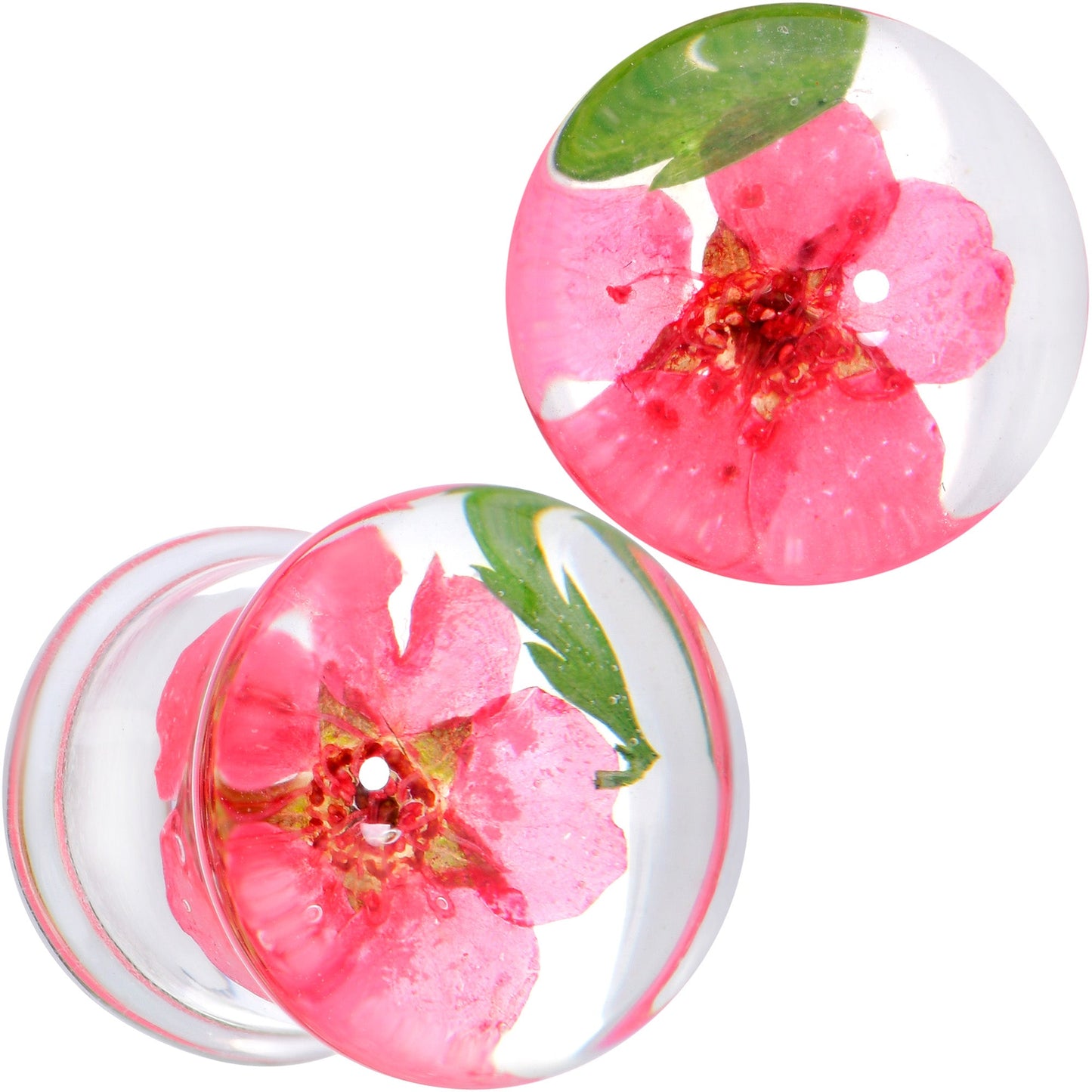 Clear Acrylic Color Pressed Flower Double Flare Plug Set