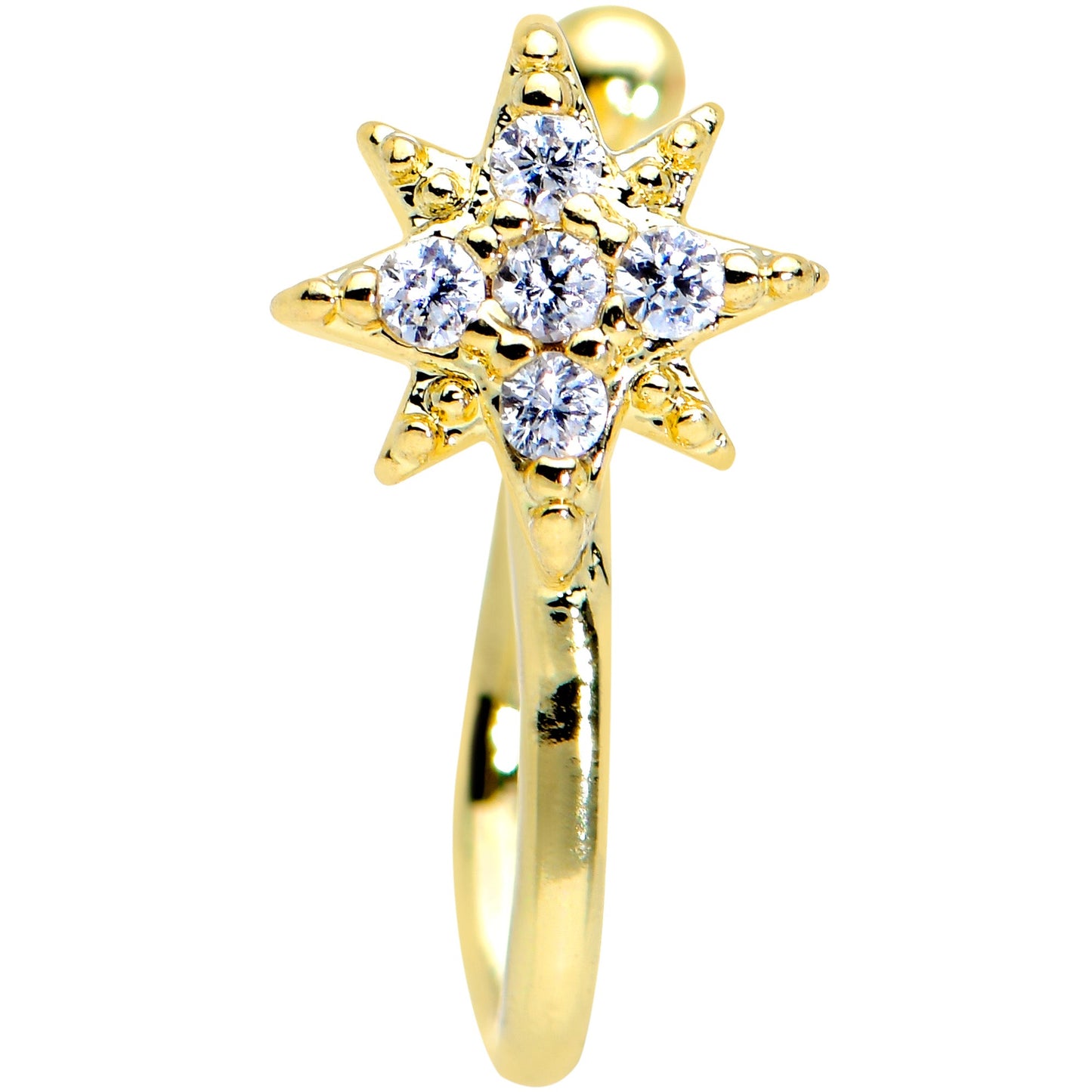 Clear Gem Gold Tone Compass Star Clip On Fake Nose Ring