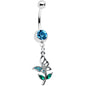 Blue Green Gem Perching Floral Butterfly Dangle Belly Ring