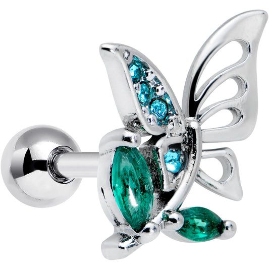 16 Gauge 1/4 Blue Green Gem Floral Butterfly Cartilage Tragus Earring