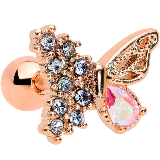 16 Gauge 1/4 Clear Gem Rose Gold Tone Glam Butterfly Cartilage Tragus