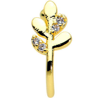 Clear Gem Gold Tone Leaves of Love Clip On Fake Nose Ring