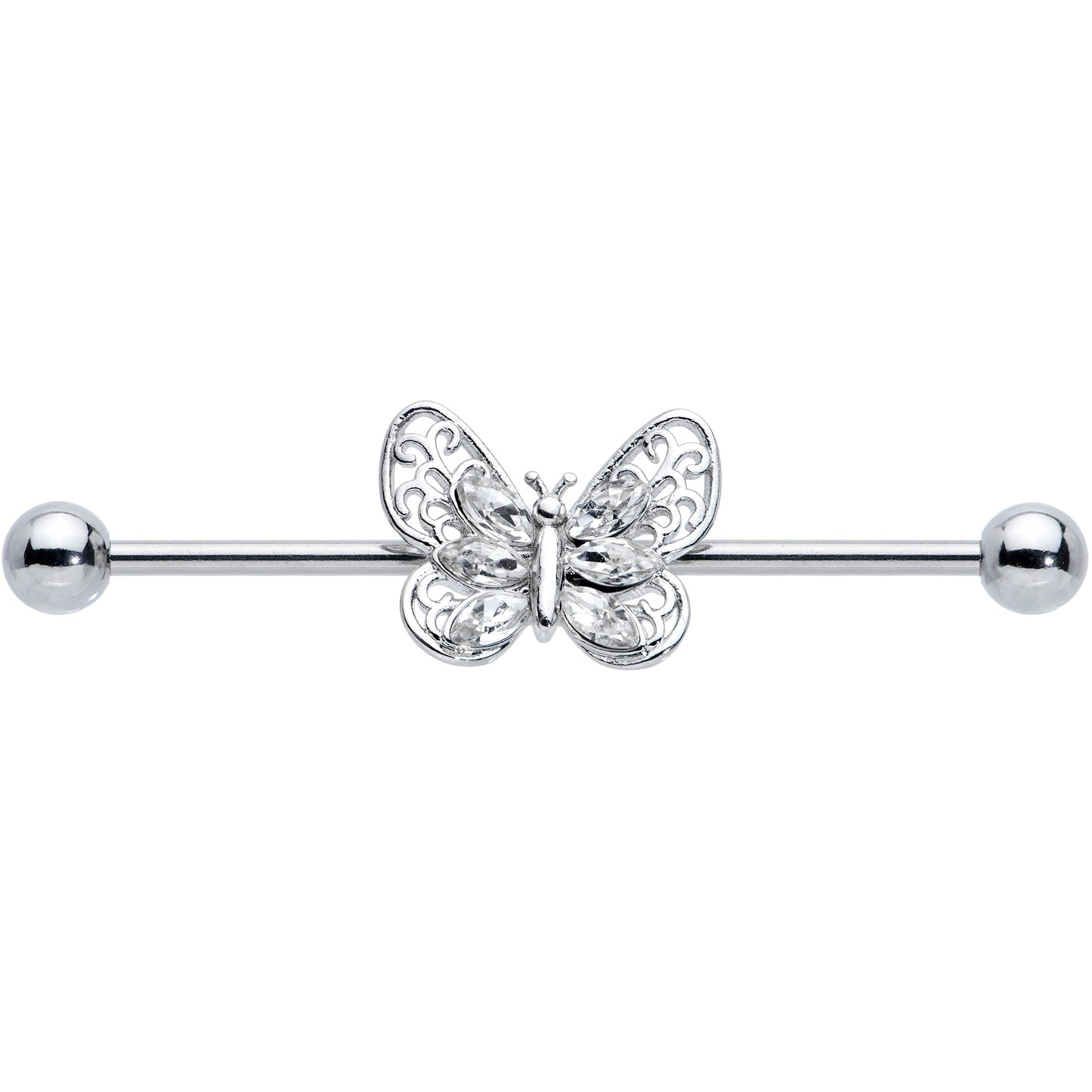 14 Gauge Clear Gem Lacy Butterfly Industrial Barbell 38mm