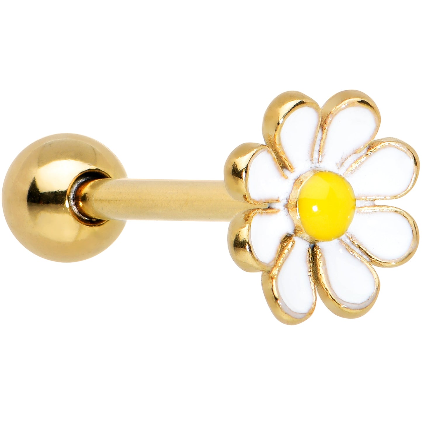 Gold Tone Whimsical Daisy Flower Barbell Tongue Ring