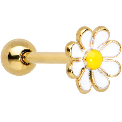 Gold Tone Whimsical Daisy Flower Barbell Tongue Ring