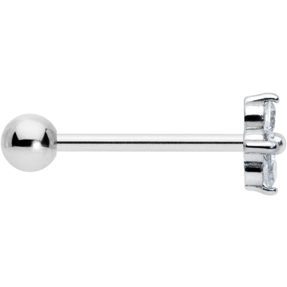 Clear CZ Gem Simple Flower Top Barbell Tongue Ring