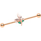 14 Gauge Clear Gem Rose Gold Tone Floral Butterfly Industrial Barbell 38mm