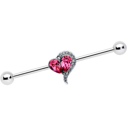 14 Gauge Clear Pink Gem Curve Heart Valentines Industrial Barbell 38mm