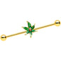 14 Gauge Gold Tone Tiny Ladybug Leaves Industrial Barbell 38mm