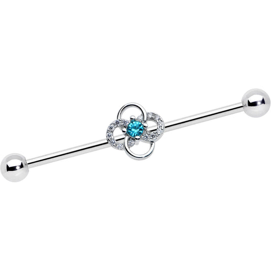 14 Gauge Clear Blue Gem Celtic Knot Industrial Barbell 38mm