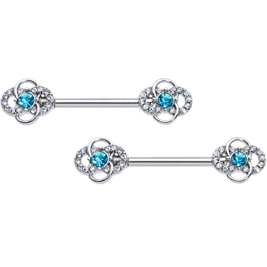 14 Gauge 9/16 Clear Blue Gem Celtic Knots Barbell Nipple Ring Set