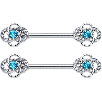 14 Gauge 9/16 Clear Blue Gem Celtic Knots Barbell Nipple Ring Set