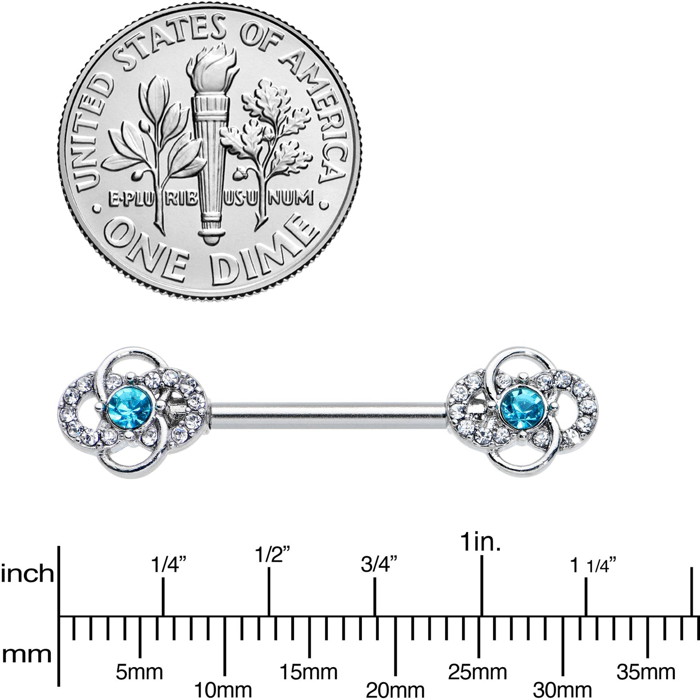 14 Gauge 9/16 Clear Blue Gem Celtic Knots Barbell Nipple Ring Set