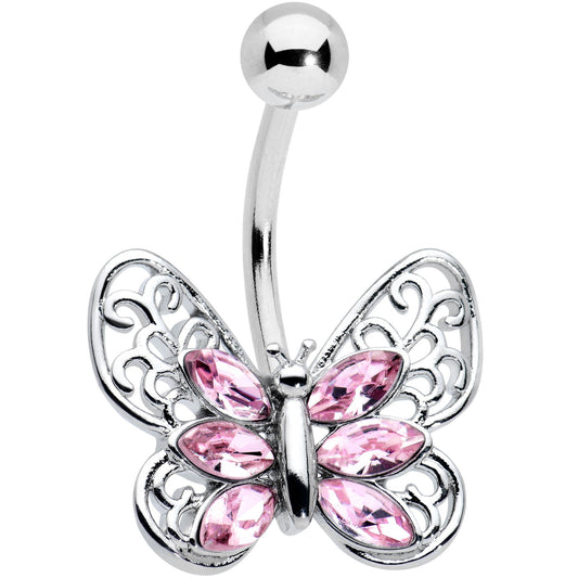 Pink Gem Lacy Butterfly Belly Ring