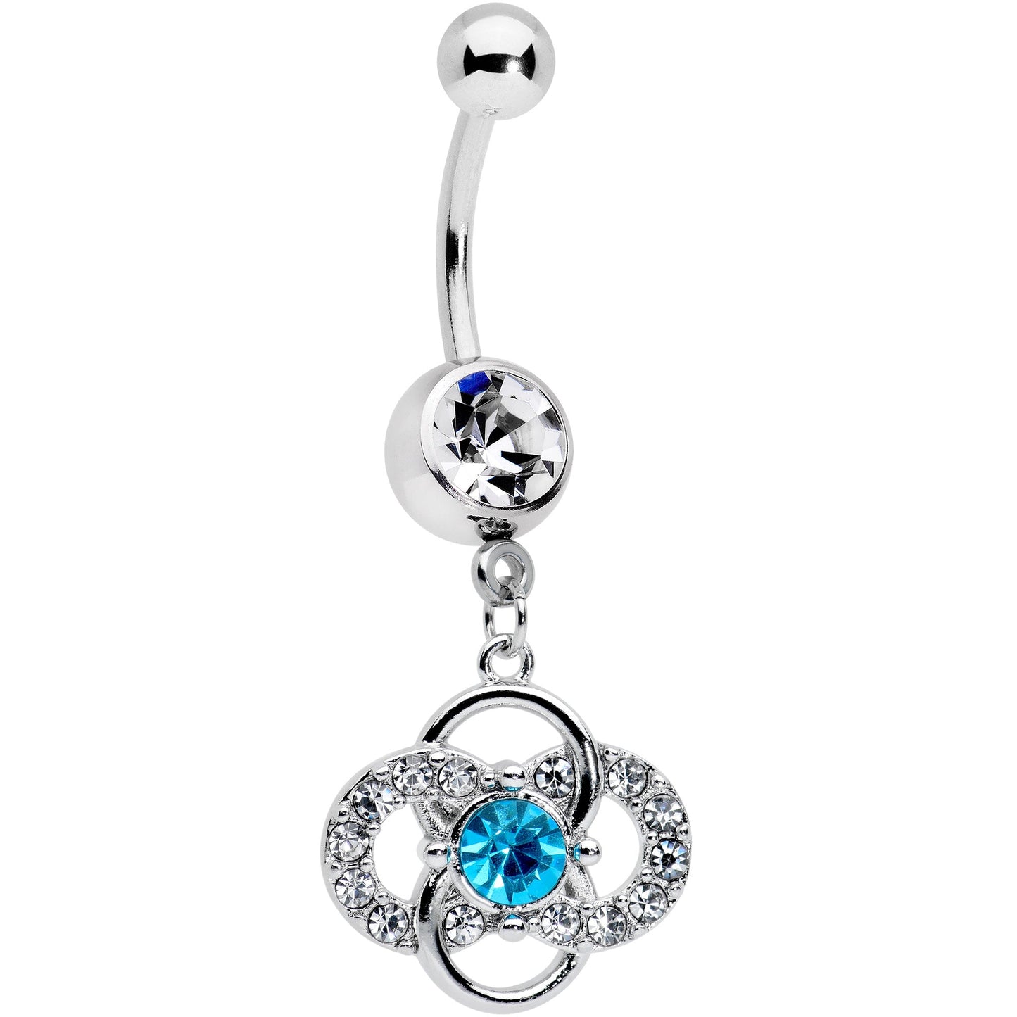 Clear Blue Gem Celtic Knot Dazzle Dangle Belly Ring