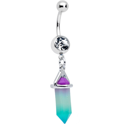 Clear Gem Blue Purple Ombre Stone Hippie Dangle Belly Ring